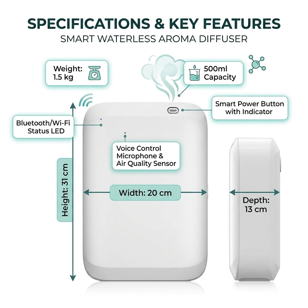 Smart Waterless Aroma Diffuser – 500ml, App-Controlled, 40dB Quiet | TheSmartHome