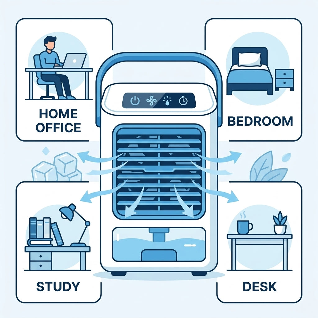 Portable Desktop Air Cooler & Humidifying Spray Fan – 24W, 2-Speed Quiet Cooling | TheSmartHome