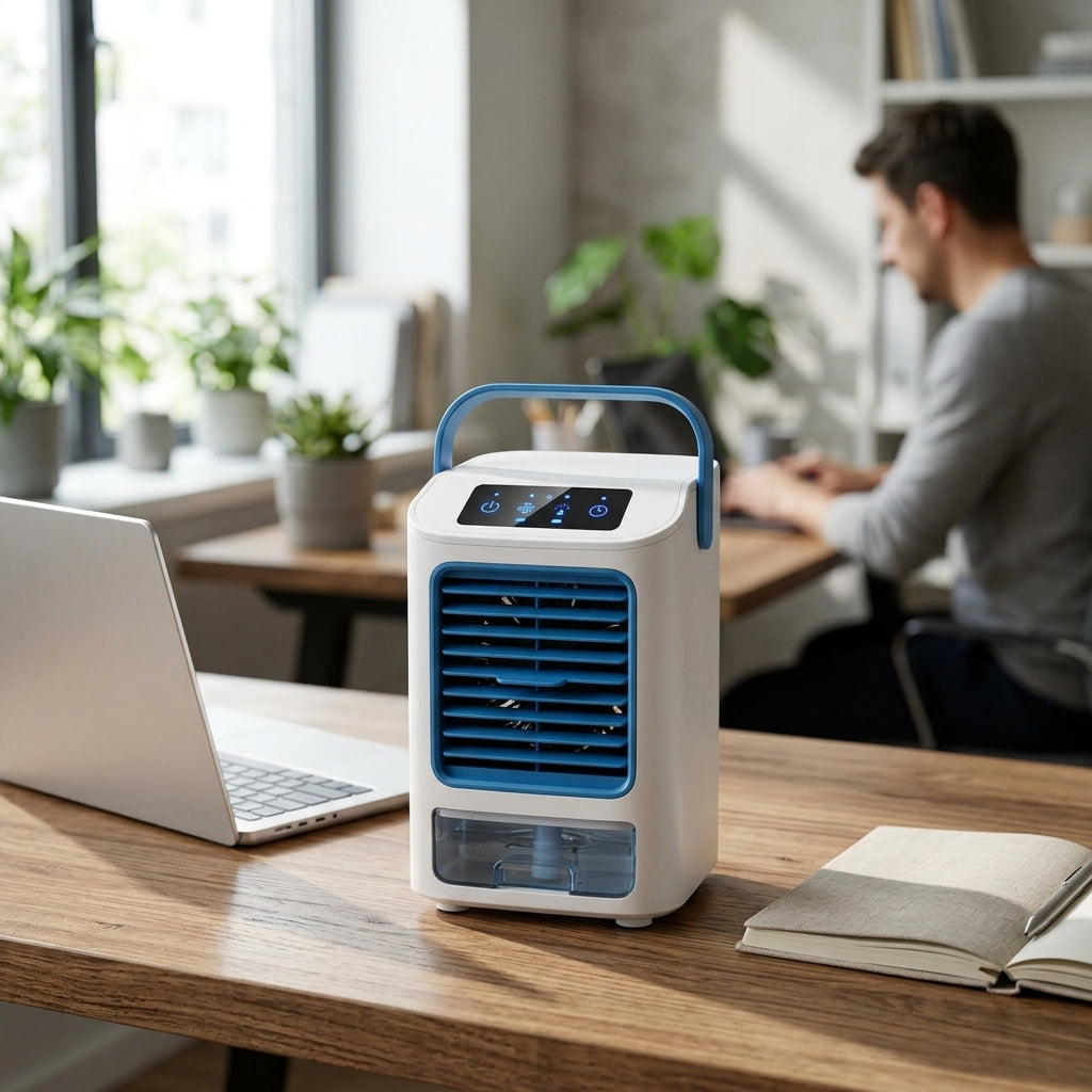 Portable Desktop Air Cooler & Humidifying Spray Fan – 24W, 2-Speed Quiet Cooling | TheSmartHome