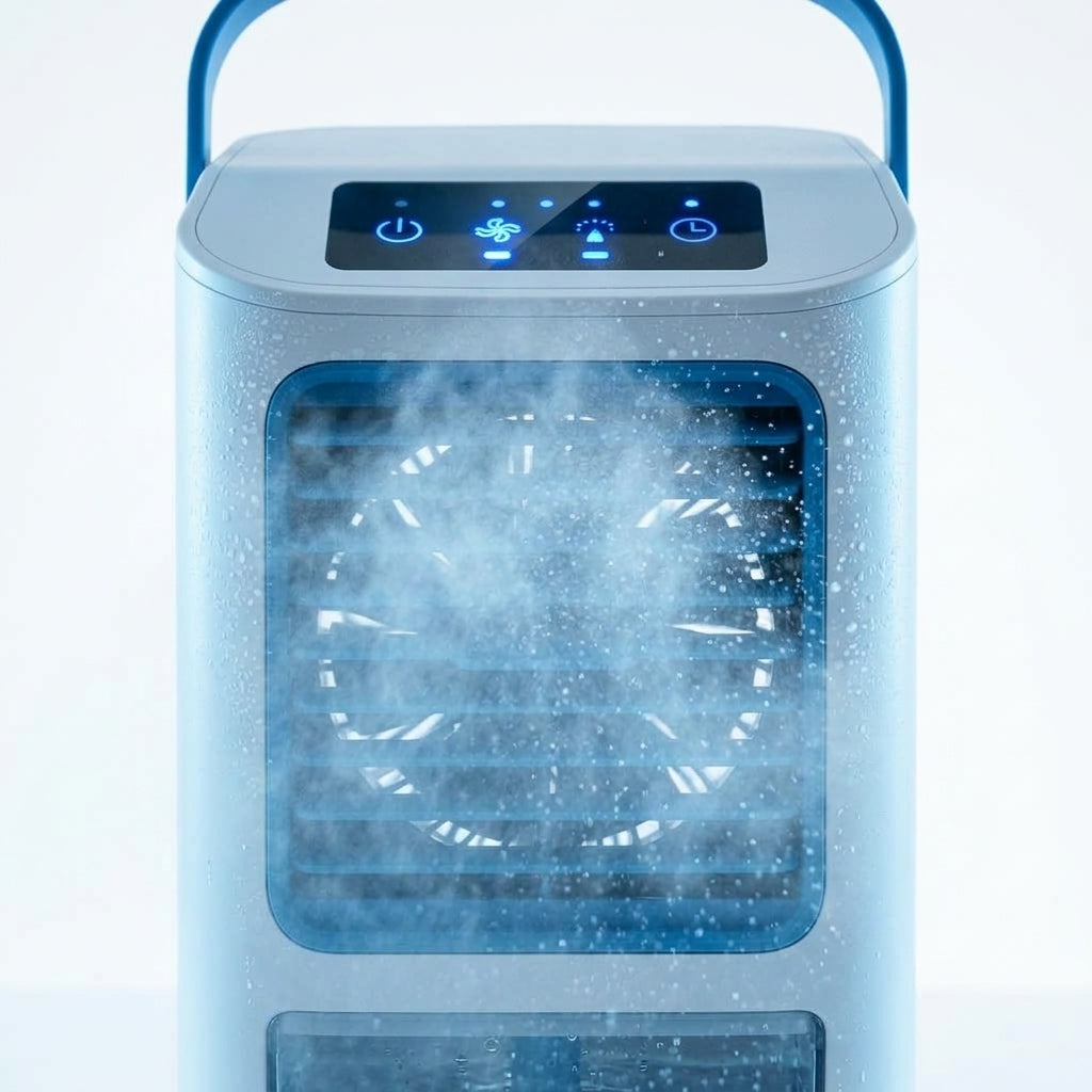 Portable Desktop Air Cooler & Humidifying Spray Fan – 24W, 2-Speed Quiet Cooling | TheSmartHome
