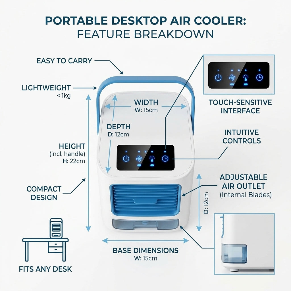 Portable Desktop Air Cooler & Humidifying Spray Fan – 24W, 2-Speed Quiet Cooling | TheSmartHome