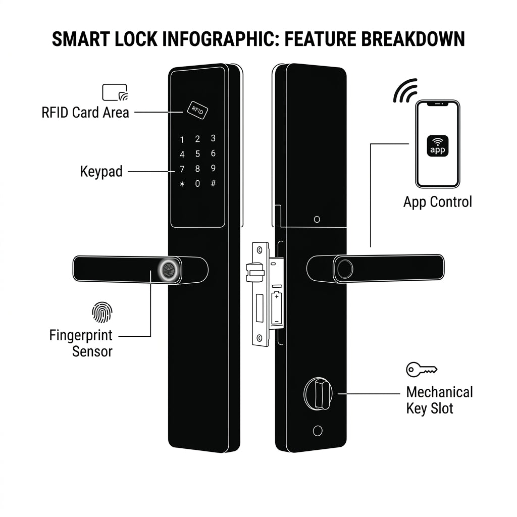 Smart Door Handle Lock – Fingerprint, Keypad, Card & App Control | TheSmartHome