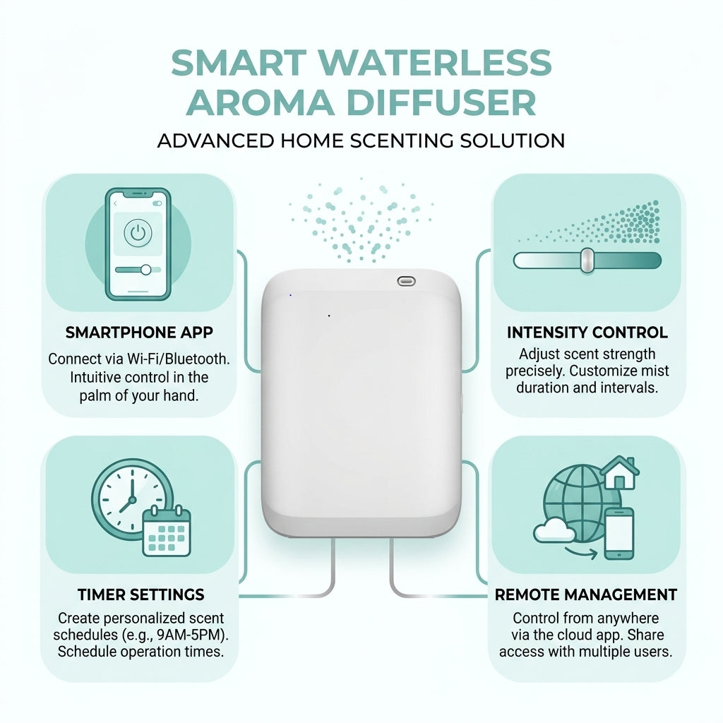 Smart Waterless Aroma Diffuser – 500ml, App-Controlled, 40dB Quiet | TheSmartHome